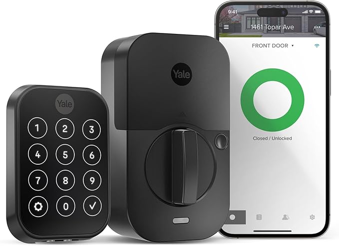 Yale Assure Lock 2 with Wi-Fi – Black Suede Smart Lock for Front Door with Keypad, App Control, Backup Key, and Deadbolt – Secure Keyless Entry Door Lock, YRD450-WF1-BSP