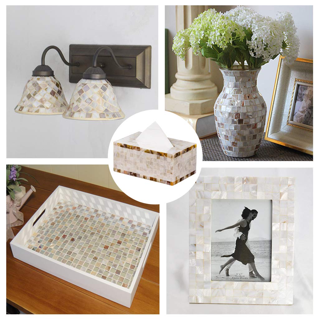 MDLUU 350Pcs Mother of Pearl Mosaic Tiles, Natural Shell Tiles, Square Mosaic Pieces for Home Decoration, Crafts, 0.8"(L) x 0.8""(W) x 0.078""(T)"