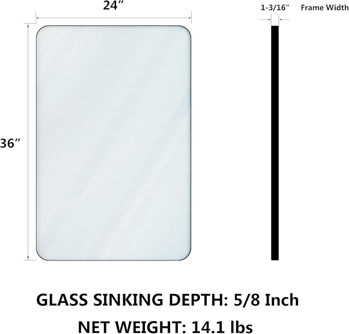 VocalStar Black Bathroom Mirror for Wall, 24 x 36 Inch Rounded Rectangle Metal Framed Bathroom Wall Vanity Mirror Farmhouse, 1/4-inch Shatterproof Glass | Ultra-Flush Hanging