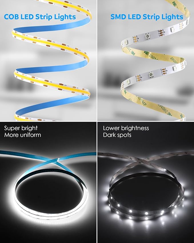 Aclorol USB Led Light Strip COB Led Strip Lights 5V Daylight Cold White 6000K 3.28FT 320Leds Flexible TV Led Lights USB Powered 1M for Under Cabinet Kitchen Living Room Shelving or Displays