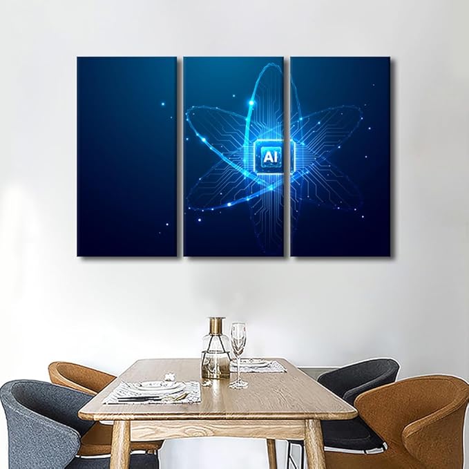 TUMOVO 3 Panels Wall Art - AI Intelligence Canvas Prints CPU Processor Canvas Wall Art AI Wall Art Bedroom Wall Decor Contemporary Home Decor Giclee Artwork Framed Ready to Hang, 60" Wx40 H