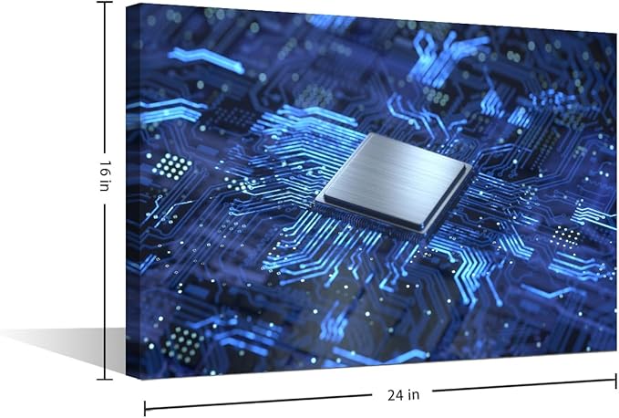 TUMOVO Internet Concept Wall Art for Bedroom CPU Concept Wall Decor Circuit Board Framed Canvas Art Pictures House Deocrations for Living Room Office Large Wall Art Framed Ready to Hang - 24x16in