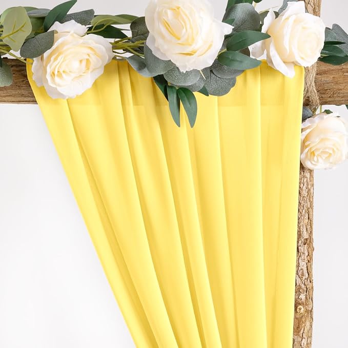 Socomi Wedding Arch Draping Fabric 2 Panels 29" x 19Ft Sheer Chiffon Curtain Drapes 6 Yards for Wedding Ceremony Birthday Party Decoration Yellow Gold