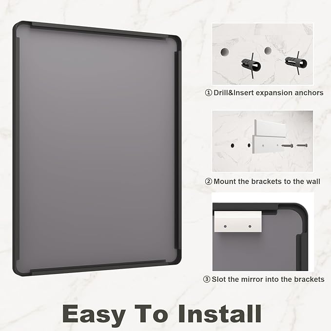 22x30 Inch Black Metal Framed Mirror for Bathroom, Matte Black Vanity Mirror, Rounded Rectangle Bathroom Mirror, Anti-Rust, Shatterproof (Horizontal/Vertical)