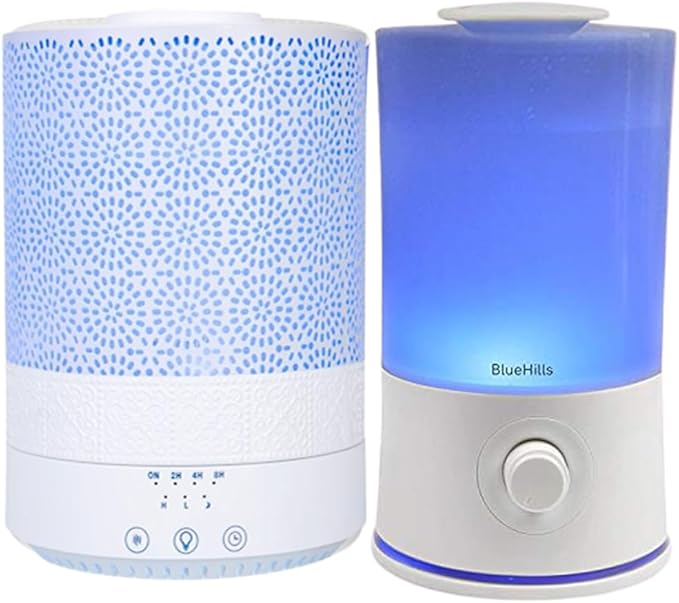 BlueHills Premium Large 2500 ML and 2000 ML XL Essential Oil Diffusers Humidifier Combo Set of 2 for Large Room Home with Décor LED Lights Great Gift – White