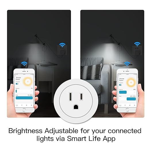 MoesGo Smart WiFi Power Dimmer Plug, Brightness Adjust Timer Socket, Tuya Smart Life App Remote Control, Compatible with Alexa and Google Home, 2 Pack, White