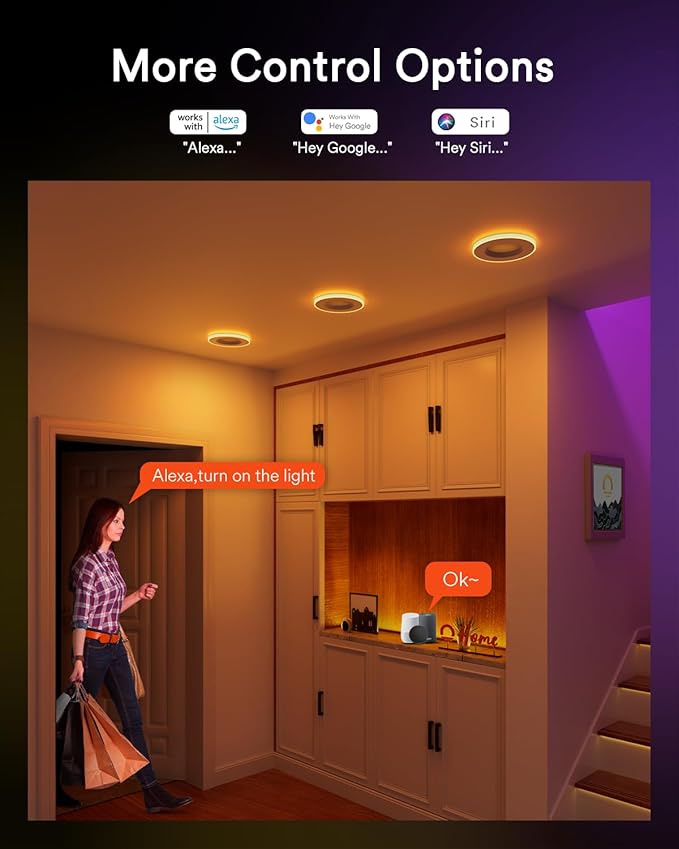 Grace Smart Recessed Lighting 6 Inch, RGBCW LED Can Lights with Night Light, Retrofit Downlight Works with Alexa/Google, 2700K-6500K Dimmable Color Changing Ceiling Light for Bedroom Living Room,1Pack