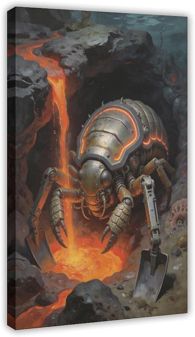 Framed Steampunk Mechanical Trilobite Wall Art - Volcanic Underwater Retro Poster for Garage Apartment Decor 12x18inch(30x45cm)
