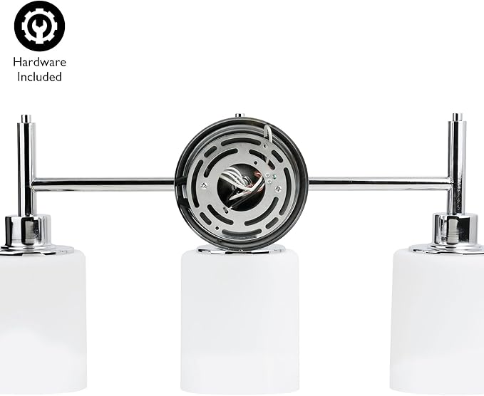 Design House Aubrey Transitional 3-Light Indoor Bathroom Vanity Light – Above The Mirror, Dimmable, Damp Listed – Frosted Glass and Polished Chrome – Design House, 589770