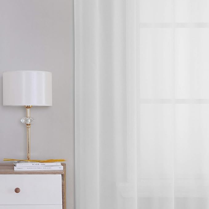 KEQIAOSUOCAI Pure White Sheer Curtains for Windows 63 inch Length - Grommet Voile Textured Soft & Lightweight Window Dressing for Bedroom Decor,W54 x L63, 2 Pieces