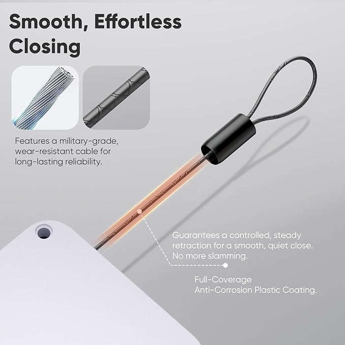 LAKIRA Retractable Automatic Door Closer with Anti-Slam Function - No-Screw Install for Standard, Screen & Sliding Doors - S304 Steel Cable with Powerful 3.5lb Closing Force (2 Pack White)