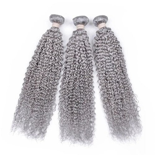 Giginger Bundles Human Sliver GREY 20 22 24 inch Jerry Curly Wave Human Hair Bundles Unprocessed Quick Weave Soft Sewn In Hair Extensions for Black Women