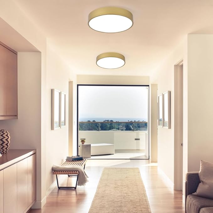 Modern Gold Flush Mount Ceiling Light, 3-Lights Round Ceiling Light, Minimalistic Ceiling Lamp Acrylic Shade Lighting Fixture for Bedroom Laundry Room Bathroom Hallway(15.8 Inch)