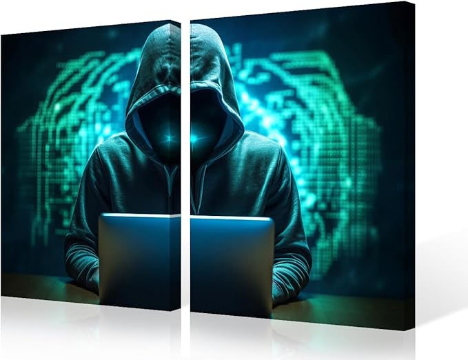TUMOVO 3 Pieces Hacker Malware Canvas Wall Art Minimalism Prints AI Big Data Wall Decor Home Picture for Bedroom Living Room Elderly Paintings Posters Framed Ready to Hang, 24" Wx16 H