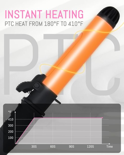 [Upgraded] AmoVee Rotating Curling Iron, 1.25 Inch Auto Ceramic Curling Iron, Adjustable Temps 180 °F to 410 °F, Dual Voltage, A Valentines Day Gifts for Her (Long Clip)