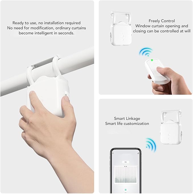 Bewinner Bewinner Automatic Curtain Opener Solar Powered, Smart Curtain Motor with APP & Remote Control, Compatible with Roman Rod U I Track, Voice Control for Home, Timed Auto Curtains Closer