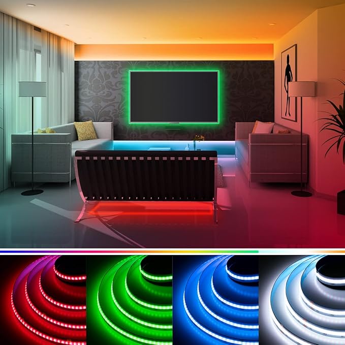 BTF-LIGHTING FCOB COB LED Strip RGBW 6500K 896LED/m 16.4FT DC12V Color Changing Flexible High Density Uniform Light 12mm Width for Home Indoor Decoration(No Adapter or Controller)