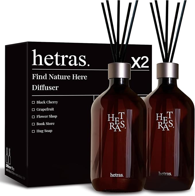 hetras Premium Reed Diffuser Set 16.9 fl.oz. 2 Pack | White Shirt - Lemon & Tonka Scent | Long-Lasting Luxury Fragrance with 10 Reed Sticks for Home & Office | Gifts for Loved One