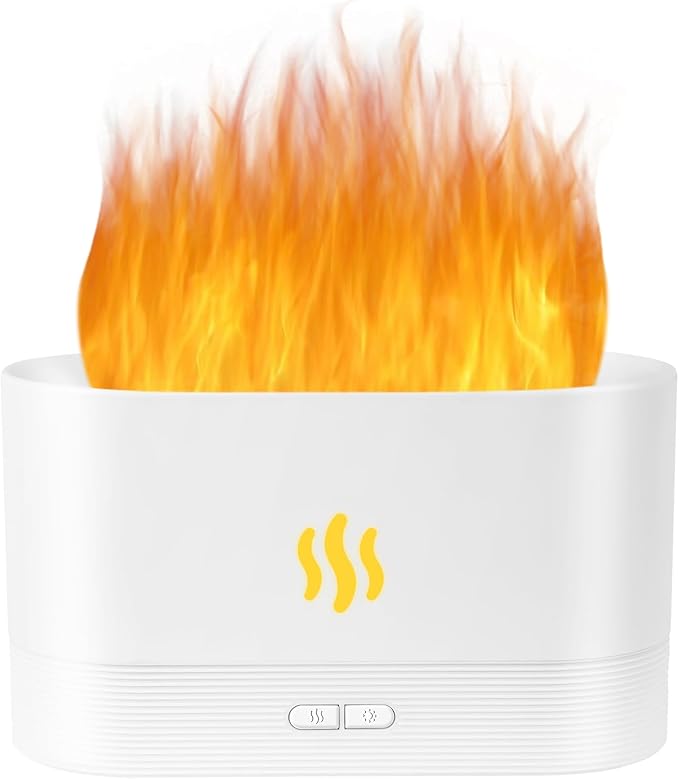 Flame Diffuser Humidifier-Auto Off 180ml Essential Oil Diffuser-2 Modes Brightness Aroma Humidifier with Fire Flame Effect for Home,Office,Spa,Gym (White)