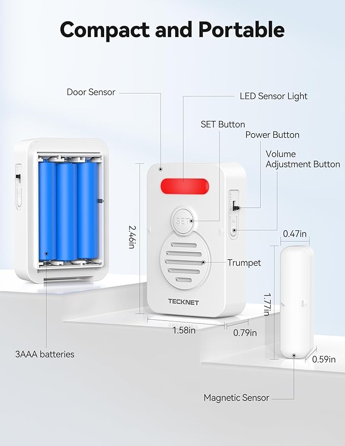 TECKNET Door Alarms for Kids Safety, Door Alarms When Opened, Window Alarm with Smart Voice Alert, 4-Level Adjustable Volume, Refrigerator Sensor Pool Alarm for Home Security、Fridge、Garage and Window