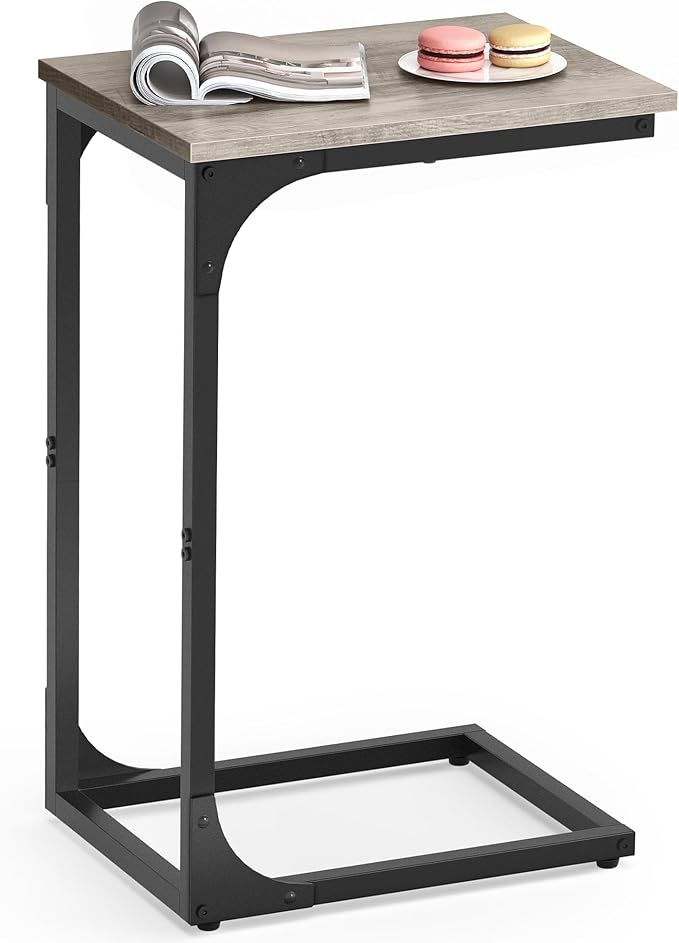 VASAGLE C-Shaped End Table, Small Side Table for Couch, Sofa Table with Metal Frame for Living Room, Bedroom, Bedside, Greige and Black