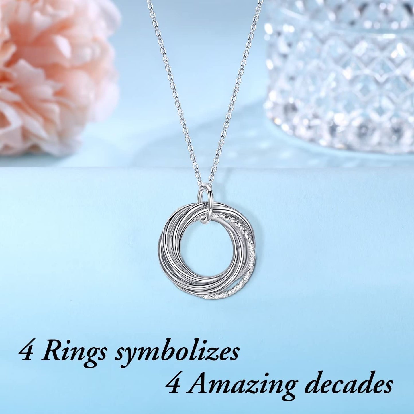 IEFLIFE 40th Birthday Gifts for Women, 4 Circle Necklaces Jewelry for Woman Her Forty 40 Years Old Birthday Gifts for Friend Mom Wife Sister 4 Decades Necklace