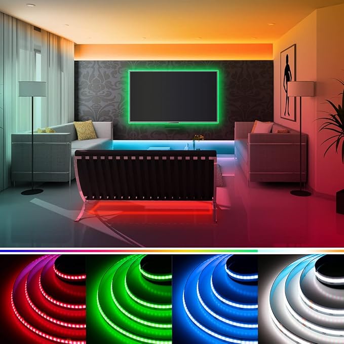 BTF-LIGHTING FCOB COB LED Strip RGBW 4000K 896LED/m 16.4FT DC24V Color Changing Flexible High Density Uniform Light 12mm Width for Home Indoor Decoration(No Adapter or Controller)