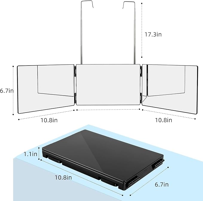 3 Way Mirror for Self Hair Cutting,360 Haircuts Men for Barber Use Tools,to See Back of Head,Tri Fold Mirror with Portable Height Adjustable Telescoping Hooks (6.7" x 10.8")