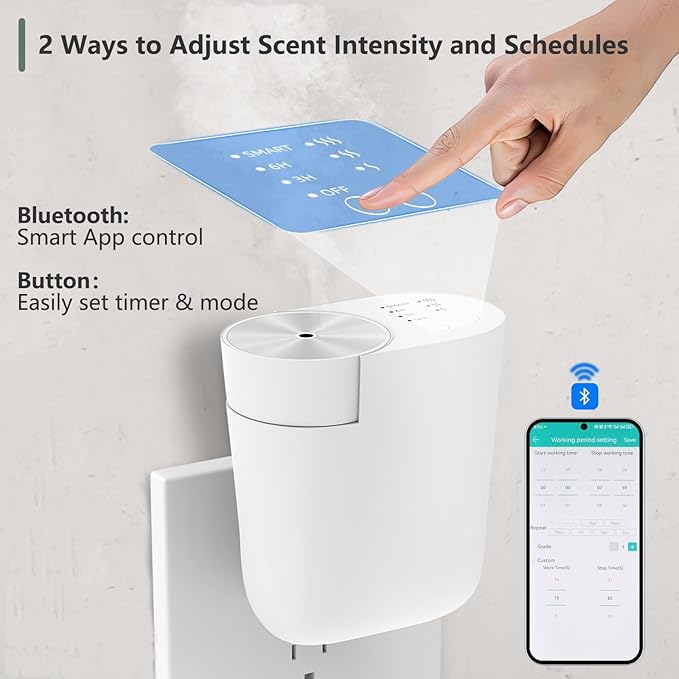 Plug-in Wall Diffuser | Waterless Essential Oil Aroma Diffuser | Portable Mini Home Scent Machine for Large Room | Aromatherapy Kit with 100ml Oil & Refill Bottle | White | Gift