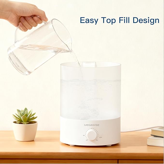 MegaWise Ultrasonic Cool Mist Humidifier | Quiet Operation, Top Fill, Auto Shut-Off | Ideal for Bedroom, Baby Room, and Plants (3.5 L)