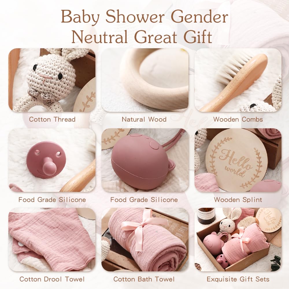 EERKEOD Baby Gift Set for Newborn New Baby Gift Set - Newborn Baby Essentials Baby Bath Set with Baby Blanket Baby Rattle - New Born Baby Girls Gift & Baby Boy Gifts for Baby Shower