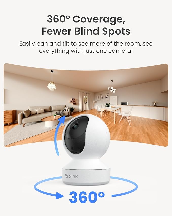 REOLINK 4MP 2K Indoor Camera E1, Plug-in Wireless WiFi 6 Security Camera, 360 Degree Pet Camera with Phone app, Baby Monitor with Person/Pet/Cry Detection, Night Vision, 2-Way Talk, Local Storage