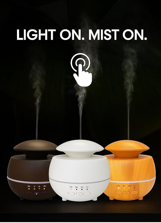 2-in-1 Air Humidifier & Aroma Diffuser Home Fragrance Room Decor Essential Oil Diffuser Humidifiers for Bedroom LED Light Color Changing Car Air Freshener (Light Wood-1)