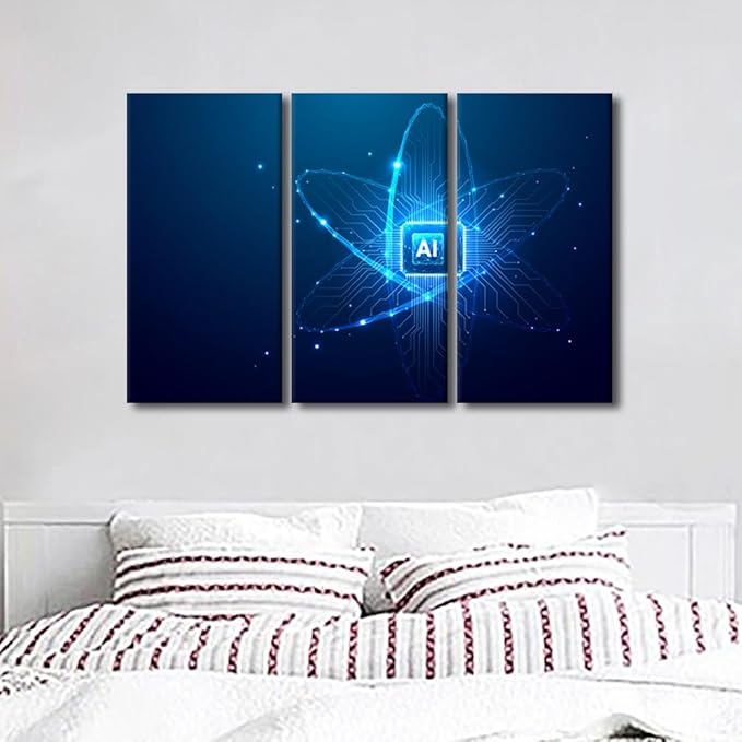 TUMOVO 3 Pieces Canvas Wall Art - AI Intelligence Pictures for Living Room CPU Processor Artwork Giclee for Home Decor AI Painting Gallery-wrapped Framed Ready to Hang, 42" Wx28 H