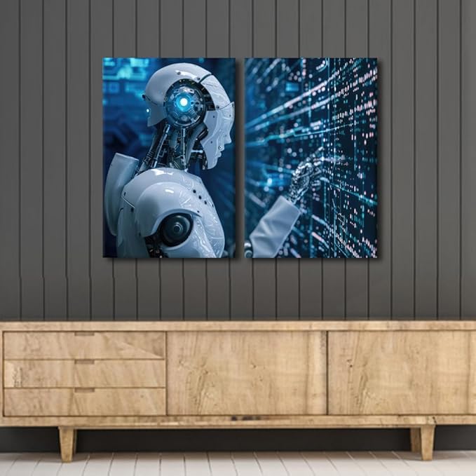 Big Data Analysis Wall Decorations for Living Room Decor Robot Posters & Prints Wall Art Wall Decor AI Intelligence Artwork for Wall Decor Painting for Home Office Room Decor, 24" Wx16 H