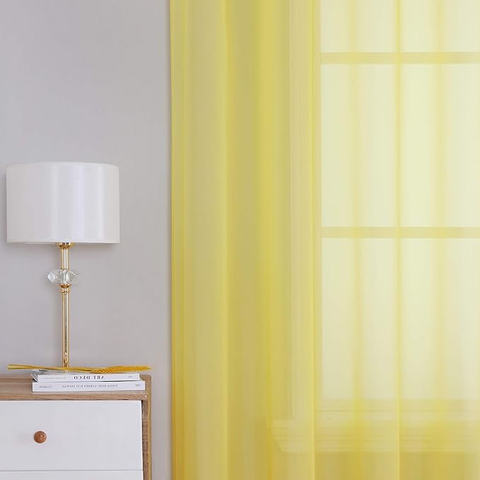 KEQIAOSUOCAI 108 inches Long Living Room Sheer Curtains - Eyelet Top Voile Sheer Draperies Privacy for Villa, W 54 by L 108 inch Length, 2 Panels, Vibrant Yellow
