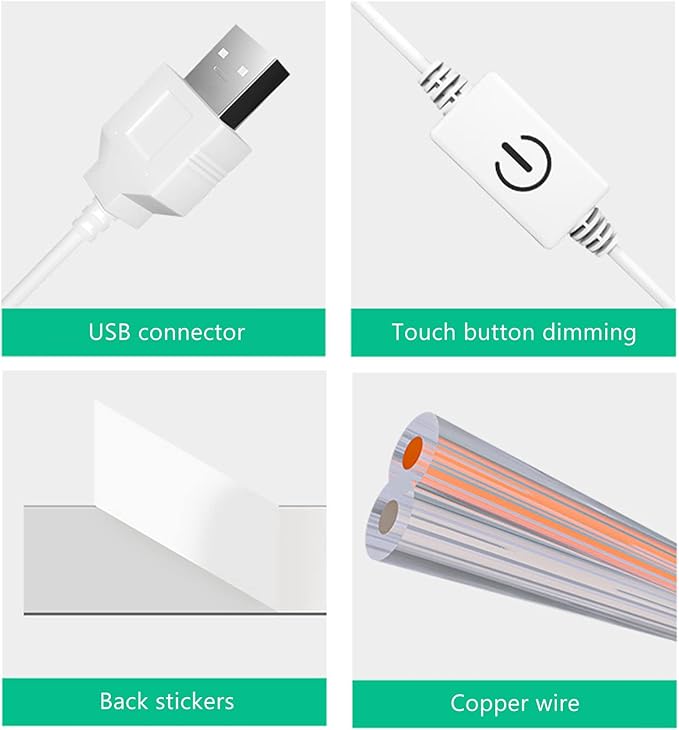 LED Makeup Mirror Light, 2 Strings USB Plug in Strip Light with Adjustable Brightness, 4000 to 5000K Color Temperature ABS Material for Vanity Mirror (2s 2.7V -3.4V 230MA-240mA)