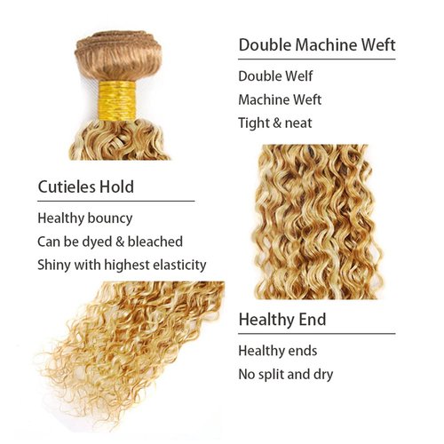 DiexrLamx Hair P27/613 Human Hair Bundles Honey Blonde Curly Bundle 24 26 28 Inch 8A Brazilian Virgin Hair 3 Bundle Blonde Highlight Curly Bundle