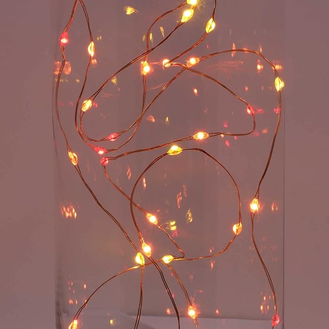 QBIS Battery Powered Fairy Lights for Bedroom, 40 LED Lights, Battery Operated String Lights for Christmas, Halloween Decorations, 6hr Timer Mode, Red, Orange, Yellow Fairy Lights