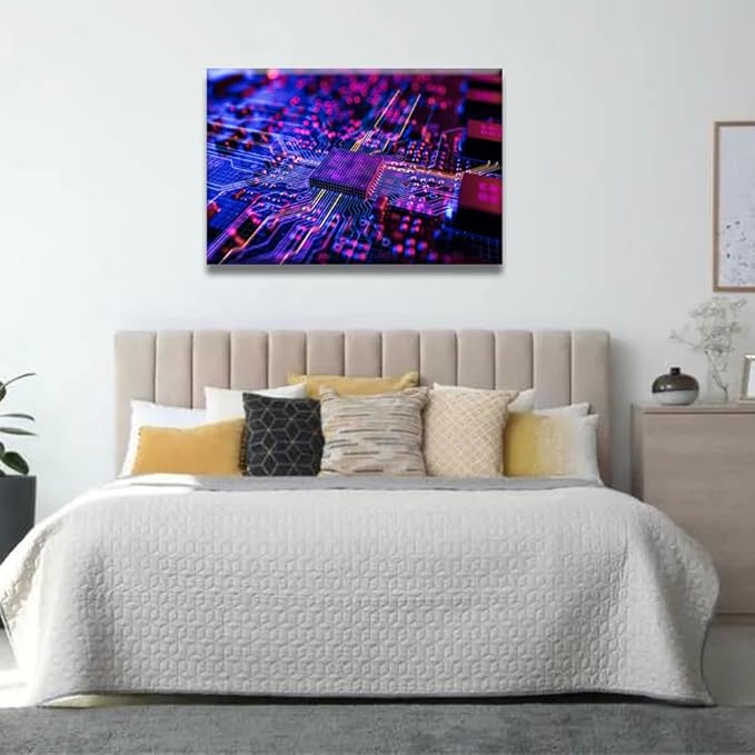 LSIUHWUWI Wall Art Creative AI Chip Canvas Artwork Wall Decor Circuit Board CPU Processor Prints Wall Art Modern Home Decor Posters and Prints Framed Ready to Hang 24x36 INCH