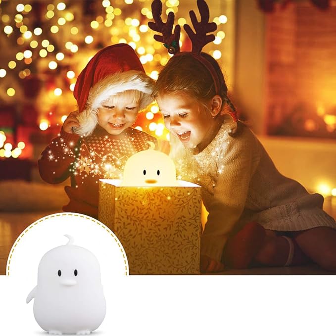 WHA&DARREN Penguin Night Light for Kids, Children Lamp Portable Rechargeable Silicone Baby Night Light, Remote Controlled Children's Animal Lamp Kawaii