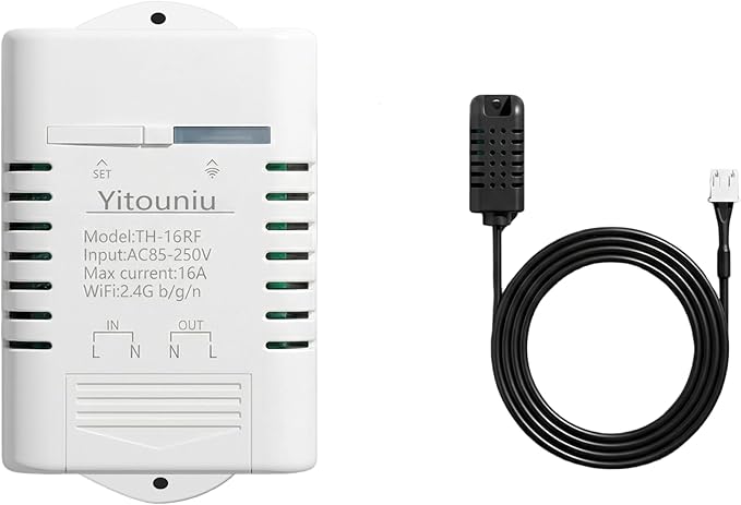 eWeLink WiFi Smart TH16 Switch 16A Temperature and Humidity Controller, Wireless Remote Control with Energy Consumption Monitoring, Compatible with Alexa Google Home
