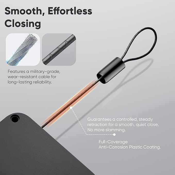 LAKIRA Retractable Automatic Door Closer with Anti-Slam Function - No-Screw Install for Standard, Screen & Sliding Doors - S304 Steel Cable with Powerful 3.5lb Closing Force (2 Pack Black)
