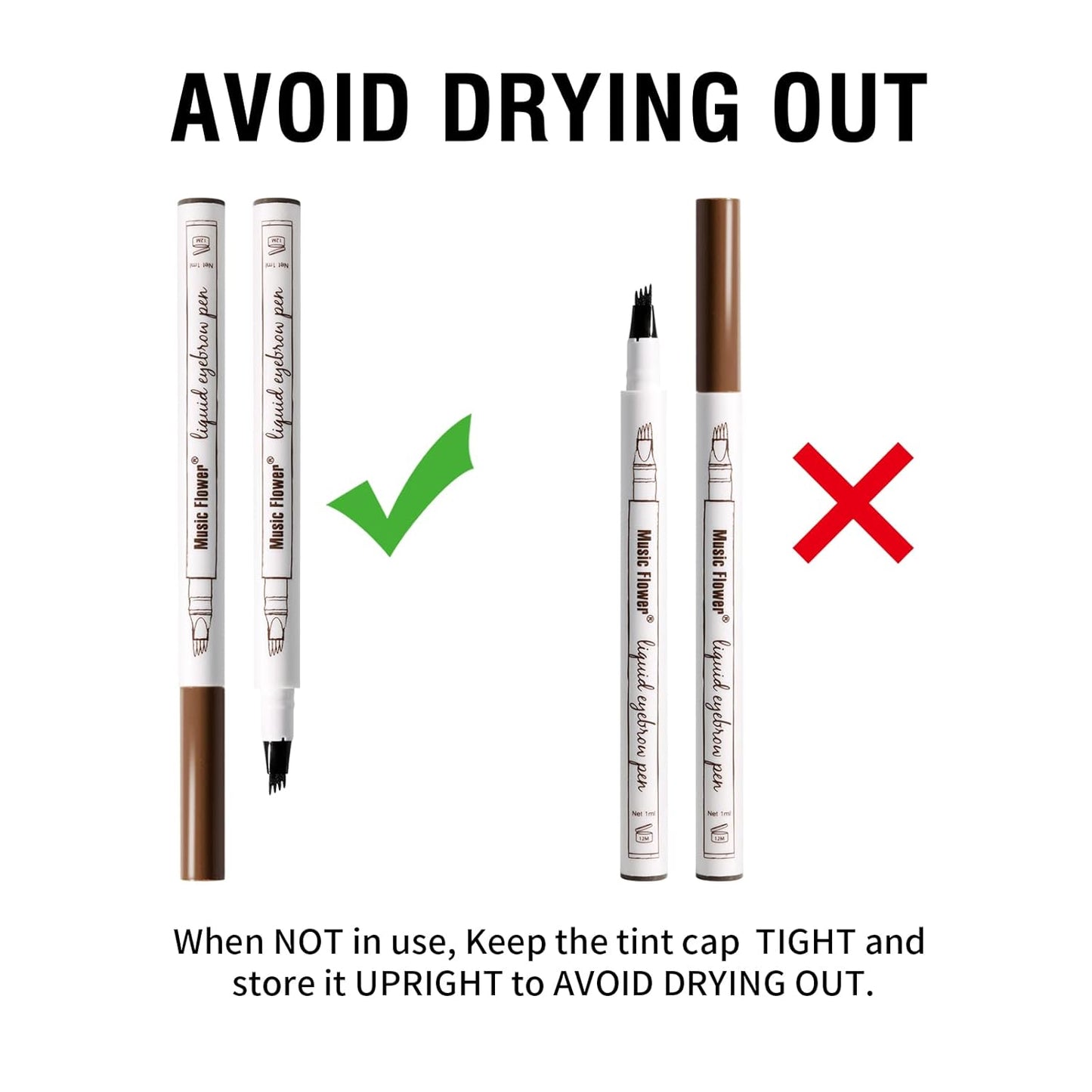 Music Flower Eyebrow Pen, Liquid Eyebrow Pen, Waterproof Brow Pencil with Micro-Fork Tip, Smudgeproof Long Lasting Fine Sketch Microblading Pen, Reddish Brown