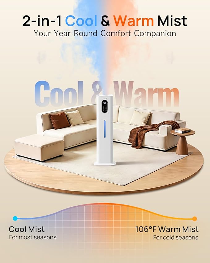 2.1Gal/8L Warm & Cool Mist Humidifiers for Bedroom 500 sq ft, AILINKE Top-Fill Humidifier Large Room with Essential Oil Diffuser, Large Room Humidifiers for Home Baby Nursery Office Plants, White