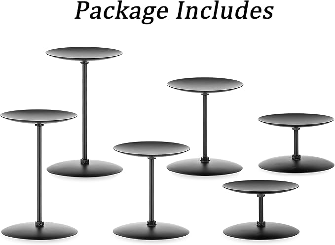Pillar Candle Holders Candle Plates - Set of 6 Candelabra Candle Stand Iron Plate Minimalism Modern Home Mantel Dinning Table Halloween Decorations Centerpiece for Wedding, Party, Events, Black