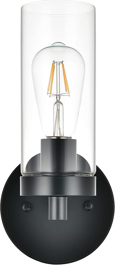 1-Light Simple Matte Black Indoor Hardwired Vanity Wall Lights Fixture with Clear Glass Shade, Vintage Wall sconces Lighting Decor for Kitchen Living Room Hallway Bathroom Bedroom Bedside