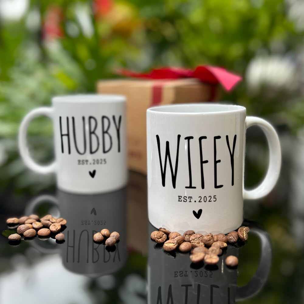 CATABUBU Wedding Gifts for Couples 2025 - Mr and Mrs Gifts - Bridal Shower Valentine Gift, Wedding Ideas for Newly Wed, Bride, Future Mr & Mrs - Hubby Wifey Mugs Set 2025, Announcement to be Newlywed