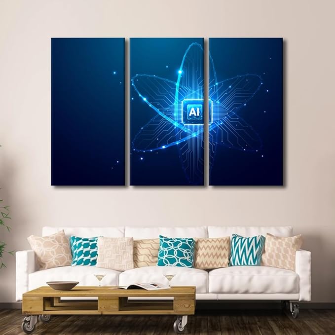 TUMOVO 3 Panels Wall Art - AI Intelligence Canvas Prints CPU Processor Canvas Wall Art AI Wall Art Bedroom Wall Decor Contemporary Home Decor Giclee Artwork Framed Ready to Hang, 60" Wx40 H