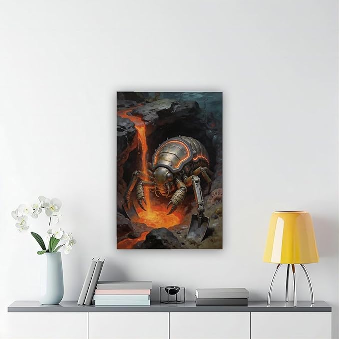 Framed Steampunk Mechanical Trilobite Wall Art - Volcanic Underwater Retro Poster for Garage Apartment Decor 24x36inch(60x90cm)